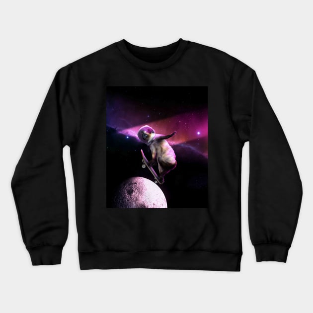 Cat Astronaut Skateboarding Crewneck Sweatshirt by Random Galaxy